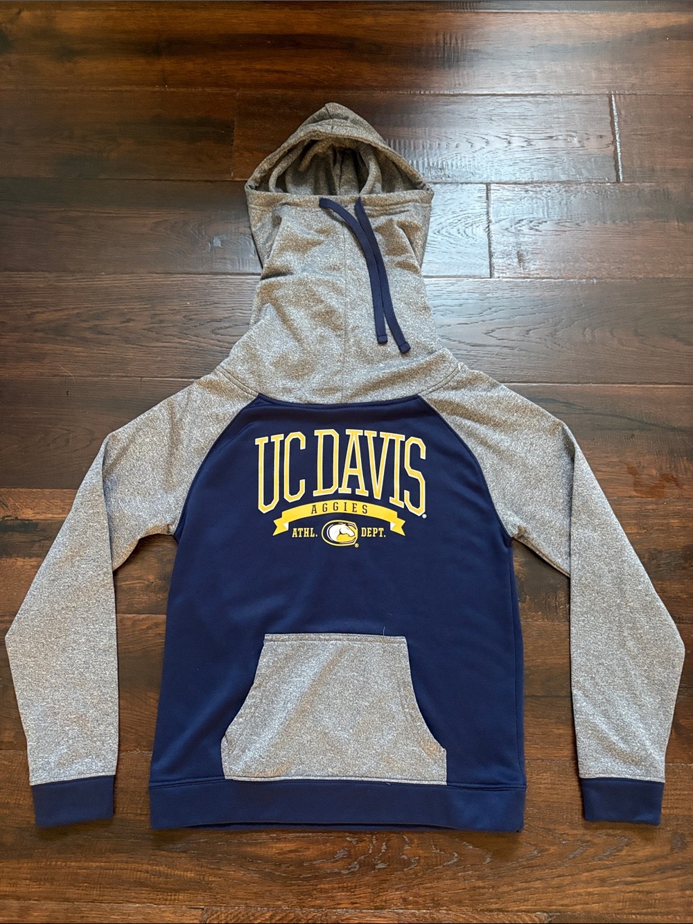 Champion UC Davis Navy and Gray Hooded Crewneck Sweatshirt